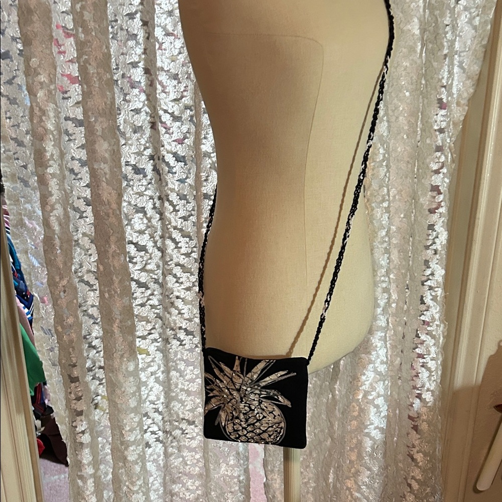 Black Pineapple Embroidered Crossbody Bag